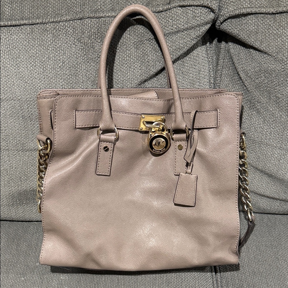 Michael Kors Beige Leather Satchel with Gold Accents